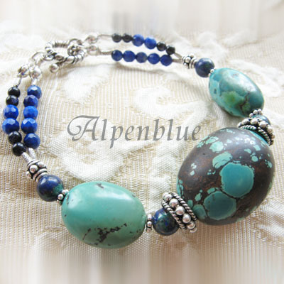 使用天然石:ターコイズとラピスラズリ、アズライト